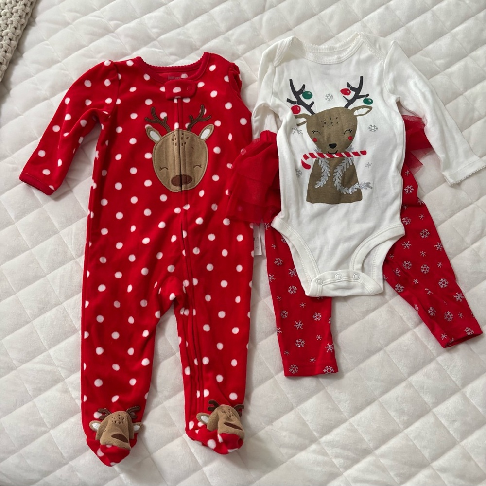Carter's Red and White Reindeer Footie Set